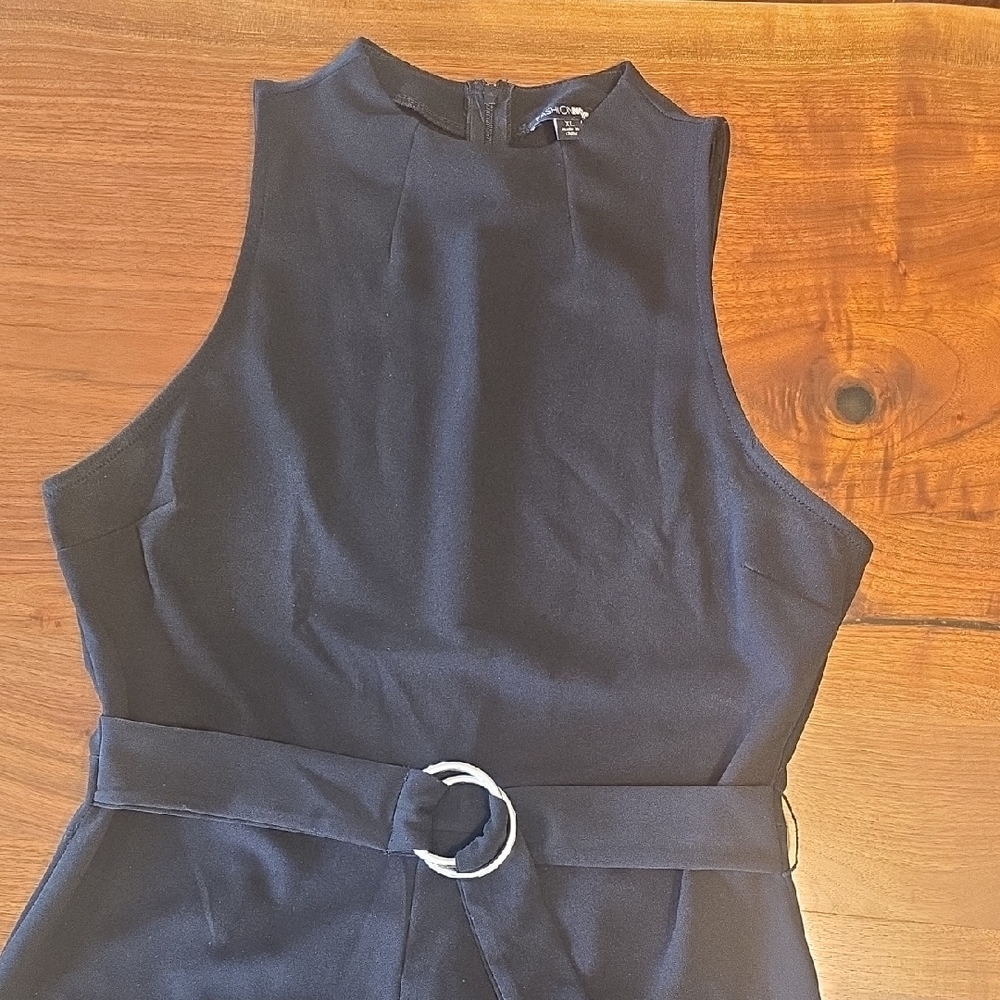 Fashion Nova Black Sleeveless Jumpsuit with Belt